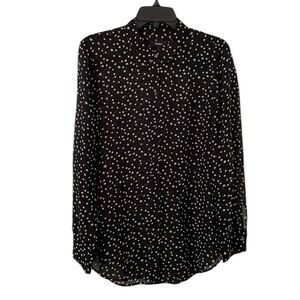 THEORY |‎ Women’s Black/White Silk Biritta R-Starry Print Button Down Top Size L